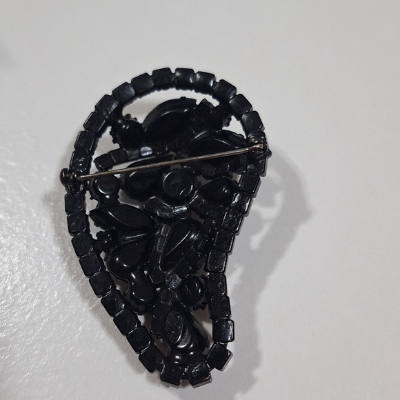 Vtg Weiss Black Prong Set Rhinestone Brooch Pin 2.25" Mourning Brooch - Picture 3 of 10